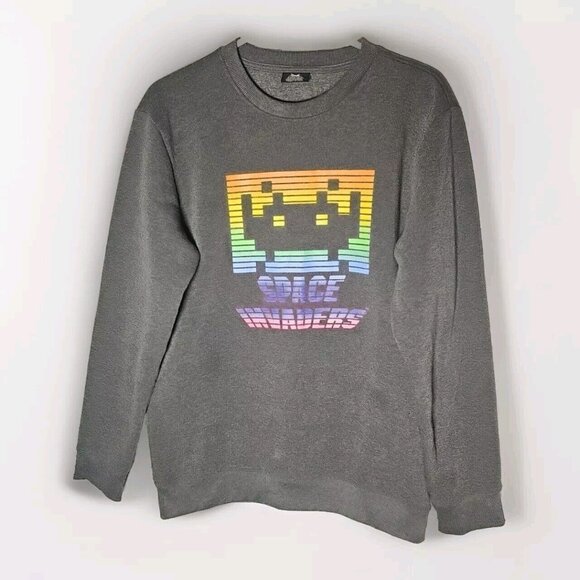Official Space Invaders Sweatshirt Gray Size Medium Neon Print. - Picture 1 of 5